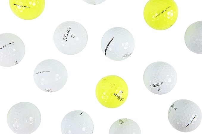 Clean Green Recycled Golf Balls - 48 Pack for Titleist AVX - Used, Bulk with Mesh Bag - White & Yellow