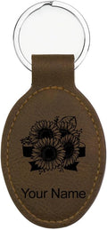 LaserGram Oval Keychain, Sunflowers, Personalized Engraving Included