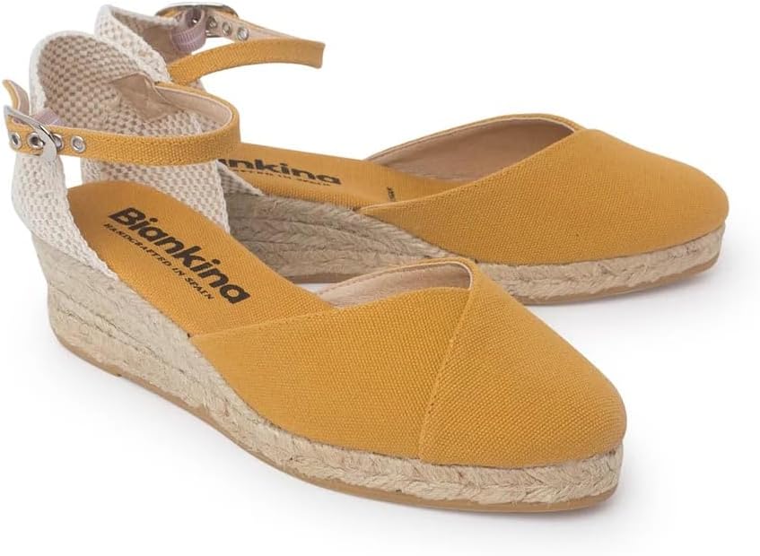 Girona Authentic Spanish Espadrille Wedge Sandals for Women - Sustainable, Eco Friendly, Vegan Shoes. Classic Style, Organic Cotton Canvas Upper, Comfy Insole, Jute Midsole, Rubber Sole. Made in Spain