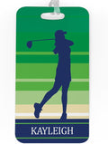 ChalkTalkSPORTS Golf Luggage & Bag Tag | Personalized Female Golfer | Standard Lines on Back | Large | Green