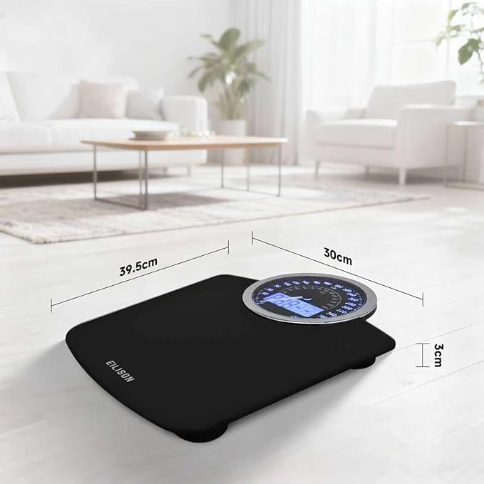 EILISON Highly Advance 2-in-1 Digital & Analog Weighing Scale for Body Weight-400lbs, 4 High Precison GX Sensor Accurate, Thick Tempered Glass, Extra Large Display (Black)