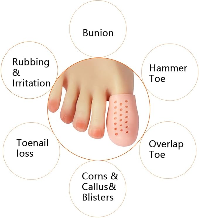 Big Toe Cap Support, Beige Breathable Toe Protector 10 Pack Toe Cover Sleeves with Holes, Provides Relief from Missing or Ingrown Toenails, Corns, Blisters, Hammer Toes, Reduce Friction (Beige)