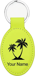 LaserGram Oval Keychain, Palm Trees, Personalized Engraving Included (Neon Green)