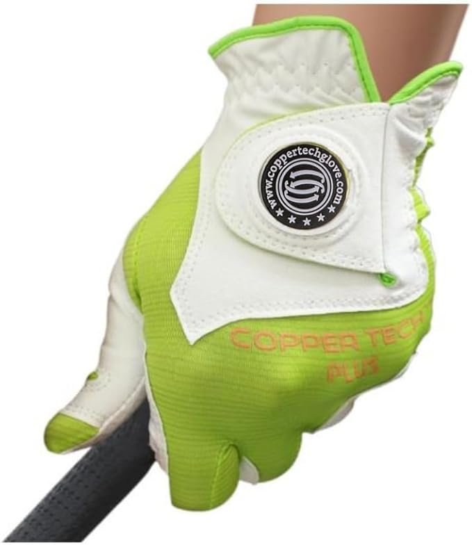 Copper Infused Womens Golf Glove White/Lime – Compression Fit, Non-Slip Silicon Grip, Arthritis Relief, Muscle Support, USGA Approved