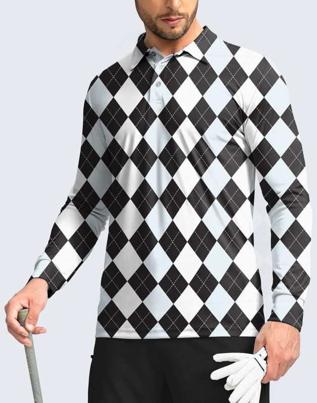 Men's Polo Shirt Long Sleeve Golf Shirts Lightweight UPF 50+ Sun Protection Cool Shirts for Men Work Fishing Outdoor