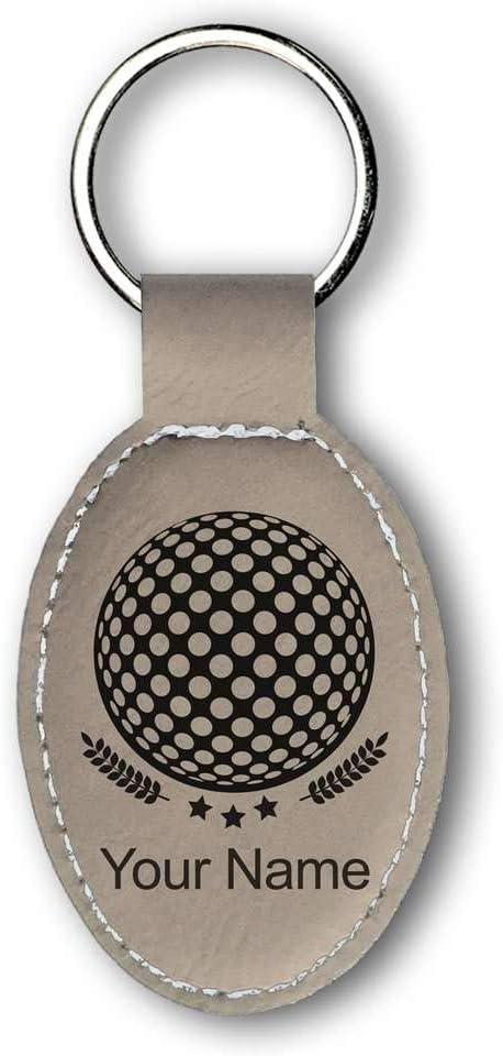 LaserGram Oval Keychain, Golf Ball, Personalized Engraving Included (Light Brown)