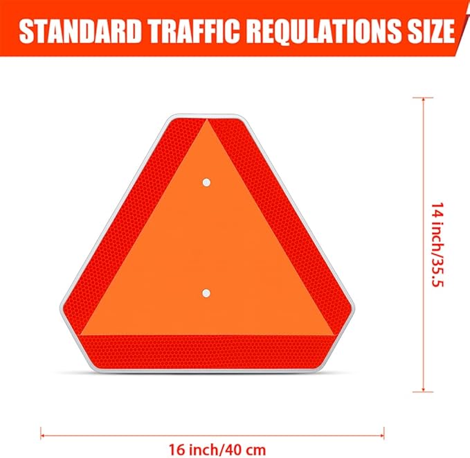 Slow Moving Vehicle Sign,Slow Moving Vehicle Triangle Sign,Aluminum 14"x16"3M Reflective for Golf Cart