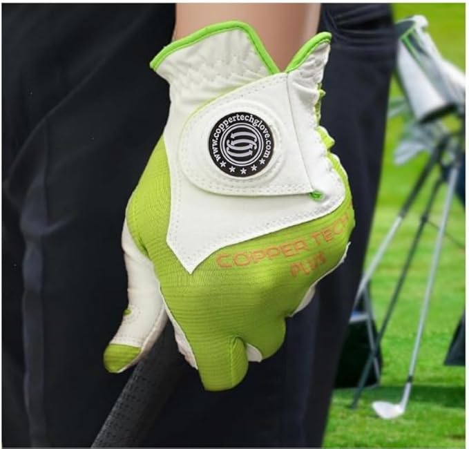 Copper Infused Womens Golf Glove White/Lime – Compression Fit, Non-Slip Silicon Grip, Arthritis Relief, Muscle Support, USGA Approved