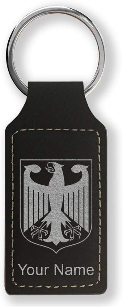 LaserGram Rectangle Keychain, Coat of Arms Germany, Personalized Engraving Included (Black with Silver)