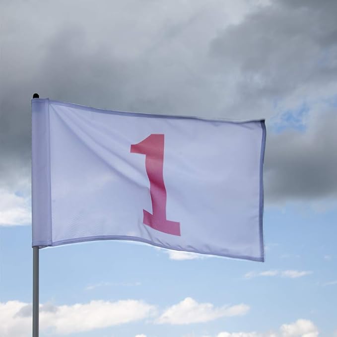 Vispronet Numbered Golf Flags for Putting Green (9) – 20in x 14in White & Red Flags Numbered 10-18, Golf Range Accessories for Courses, Outdoor Hole Flag, Durable Polyester Material