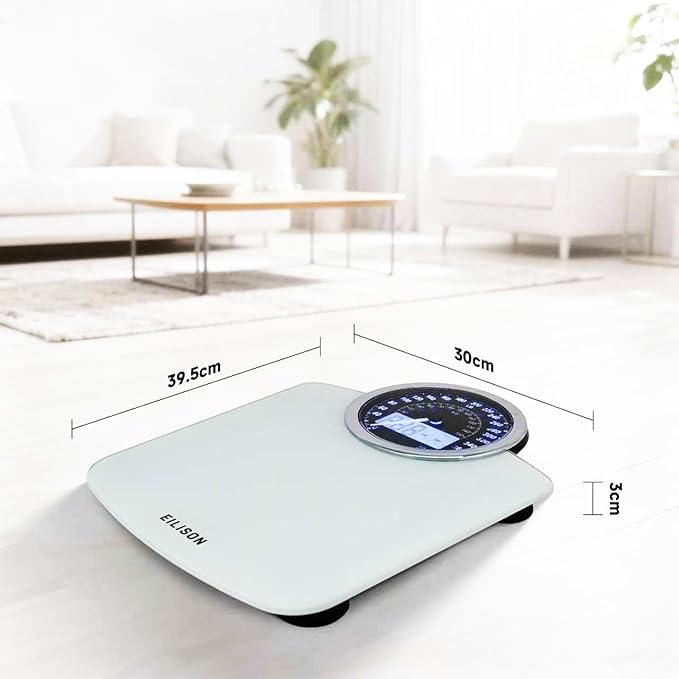 EILISON Highly Advance 2-in-1 Digital & Analog Weighing Scale for Body Weight-400lbs, 4 High Precison GX Sensor Accurate, Thick Tempered Glass, Extra Large Display (White)