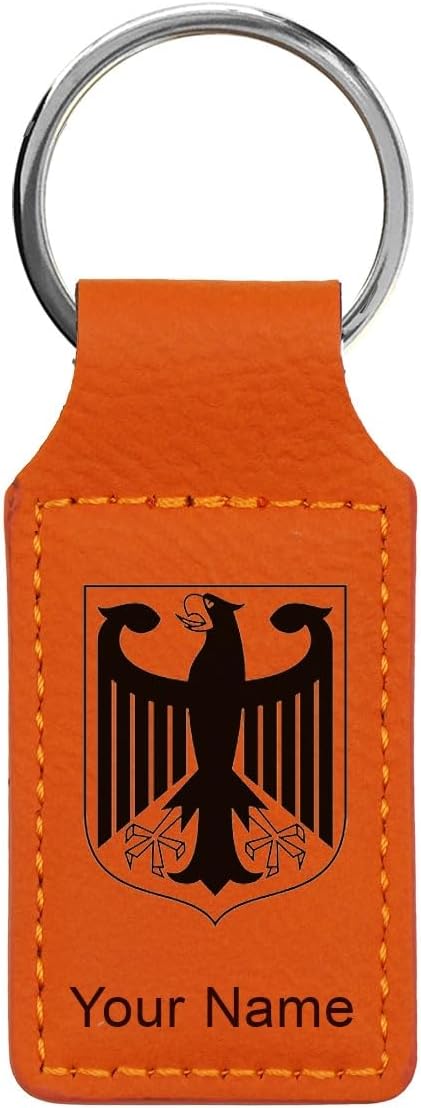 LaserGram Rectangle Keychain, Coat of Arms Germany, Personalized Engraving Included (Orange)