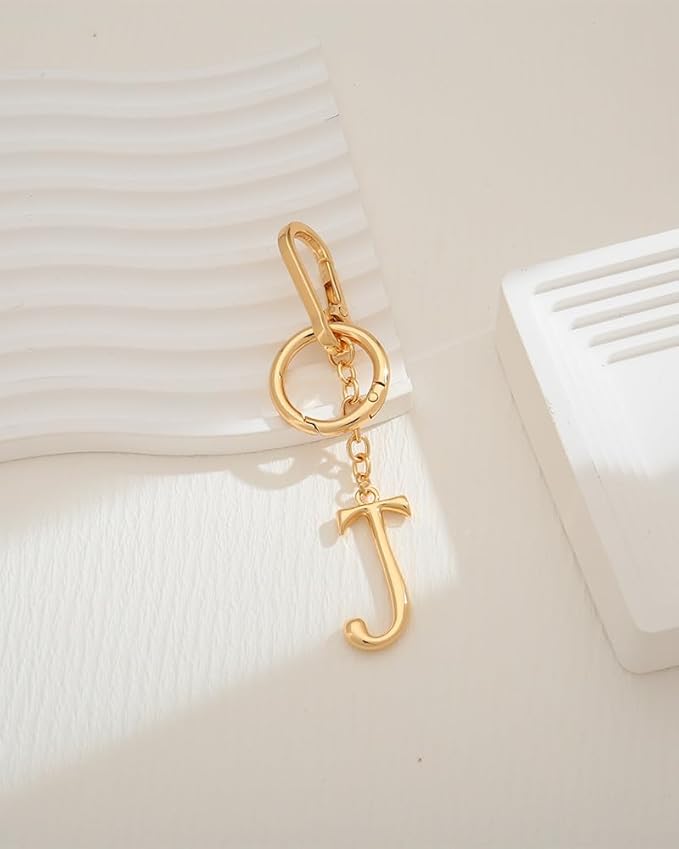 Gold Initial Keychain For Women Cute Bubble Letter Keychains Initial Bag Charm Personalized Keychain Accessories Gift