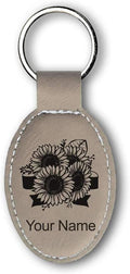 LaserGram Oval Keychain, Sunflowers, Personalized Engraving Included
