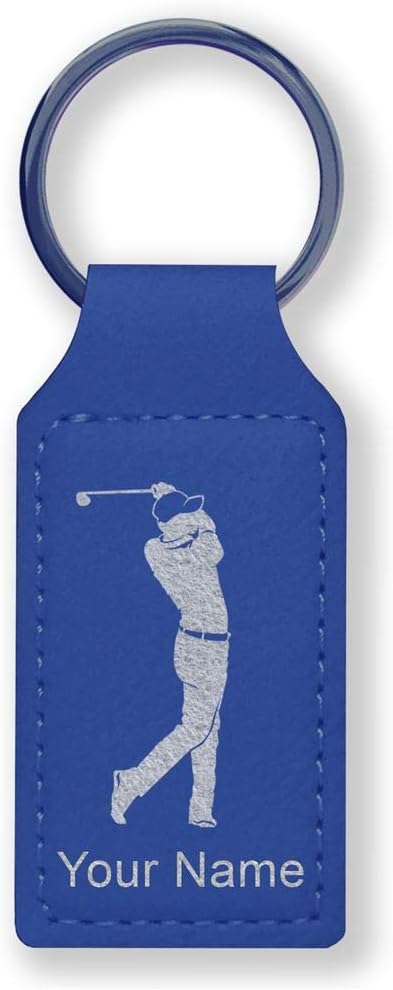 LaserGram Rectangle Keychain, Golfer Golfing, Personalized Engraving Included