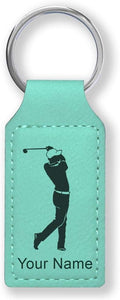 LaserGram Rectangle Keychain, Golfer Golfing, Personalized Engraving Included
