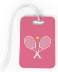 ChalkTalkSPORTS Tennis Luggage & Bag Tag | Crossed Tennis Rackets | Custom Info on Back | Medium | Pink