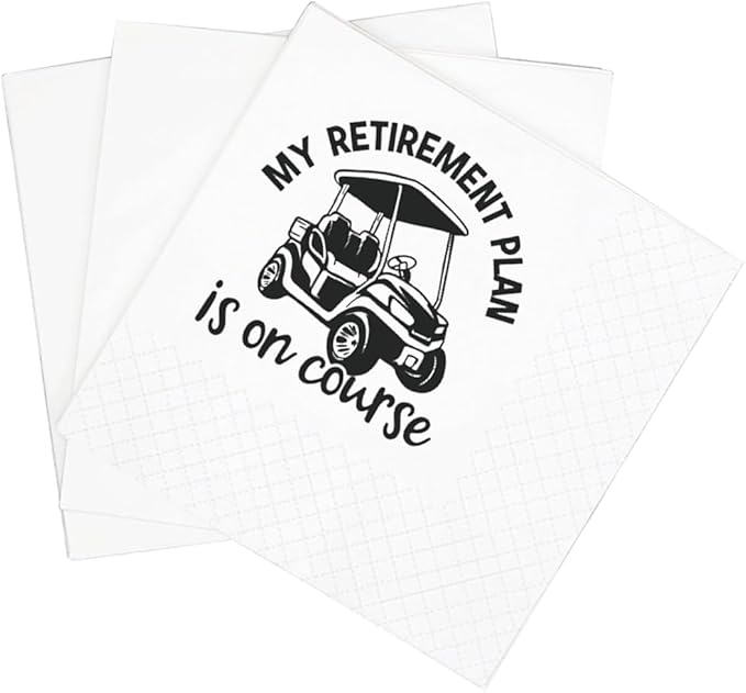 SharkBliss Funny Sarcastic Golf Quotes Cocktail Napkins, 100 Pack My Retirement Plan Is On Course Disposable Paper Cocktail Napkins For Retirement Party 2-Ply, 5x5" (Retire Plan On Course)