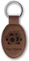 LaserGram Oval Keychain, Sunflowers, Personalized Engraving Included