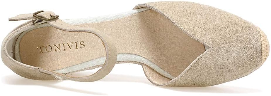 Platform Wedges Sandals for Women, 3" Wedge, Ankle-Strap, Cap Toe, Summer Espadrilles Heel Shoes