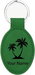 LaserGram Oval Keychain, Palm Trees, Personalized Engraving Included (Green)