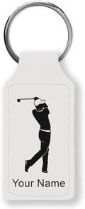 LaserGram Rectangle Keychain, Golfer Golfing, Personalized Engraving Included