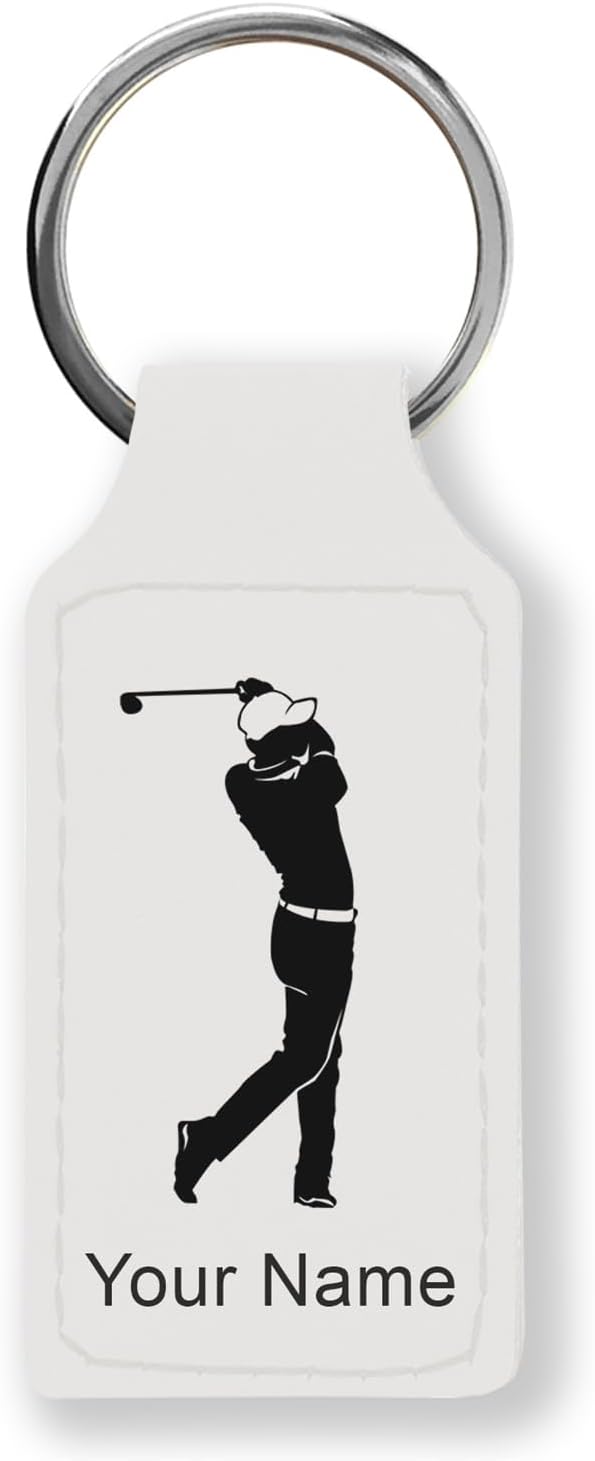LaserGram Rectangle Keychain, Golfer Golfing, Personalized Engraving Included