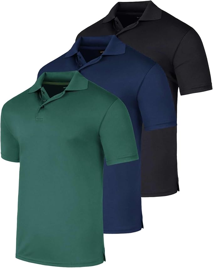 Real Essentials 3 Pack: Men's Quick-Dry Short Sleeve Athletic Performance Polo Shirt (Available in Big & Tall)