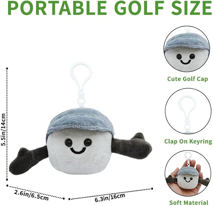 4 Pcs Plush Golf Ball Keychain, Golf Club Keychain, Soft Smiling Golf Gift for Men, Women, Coaches, Sport Team Players Birthday Party Favors