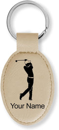 LaserGram Oval Keychain, Golfer Golfing, Personalized Engraving Included (Beige)