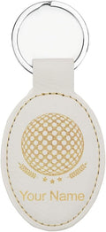 LaserGram Oval Keychain, Golf Ball, Personalized Engraving Included (White with Gold)