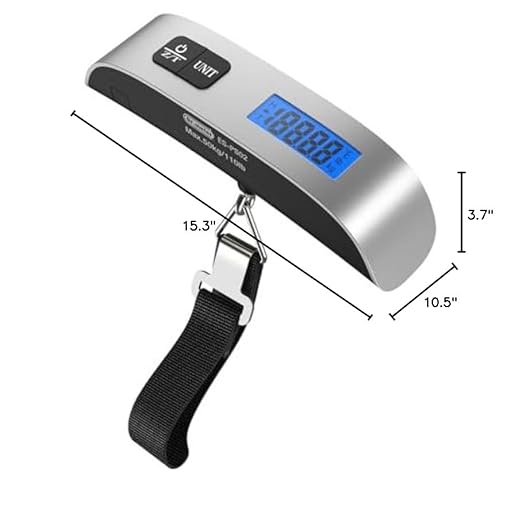 Luggage Scale Dr.meter Travel Essentials Luggage Weight Scale Backlight LCD Display 110lb/50kg Electronic Balance Digital Postal Travel Accessories with Rubber Paint Handle Temperature Sensor Silver