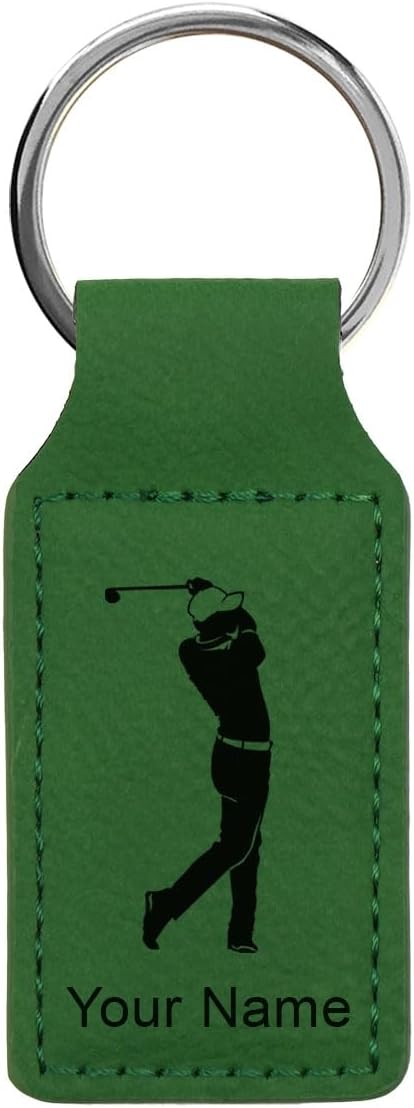 LaserGram Rectangle Keychain, Golfer Golfing, Personalized Engraving Included