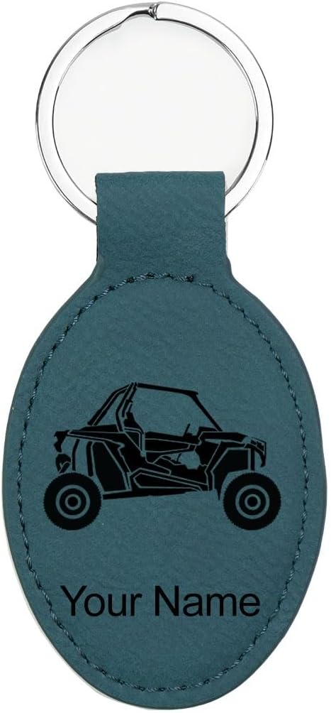 LaserGram Oval Keychain, Off Road Racer, Personalized Engraving Included (Slate Blue)