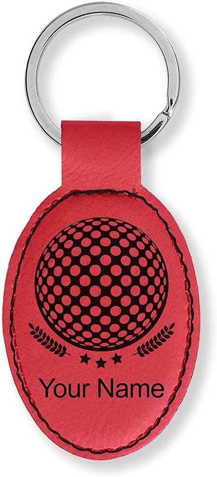 LaserGram Oval Keychain, Golf Ball, Personalized Engraving Included (Red)