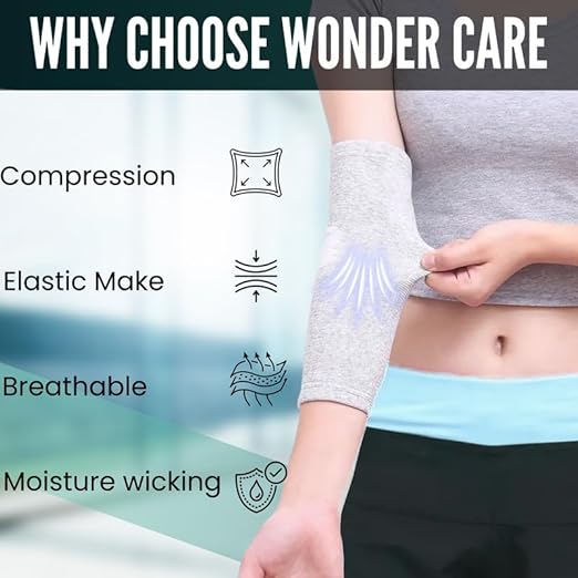 Wonder Care Bamboo Elbow Support Compression Sleeve for Tennis, Golf Elbow, Joint Pain Relief, White, Pack of 2 (Large)