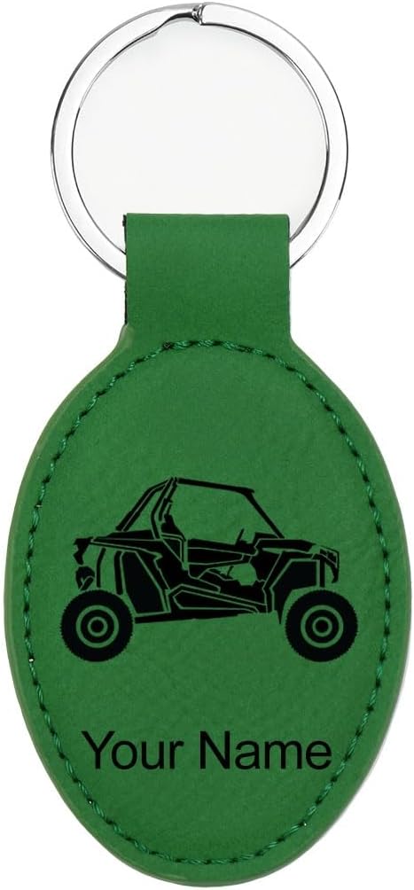LaserGram Oval Keychain, Off Road Racer, Personalized Engraving Included (Green)