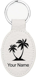 LaserGram Oval Keychain, Palm Trees, Personalized Engraving Included (Golf White)