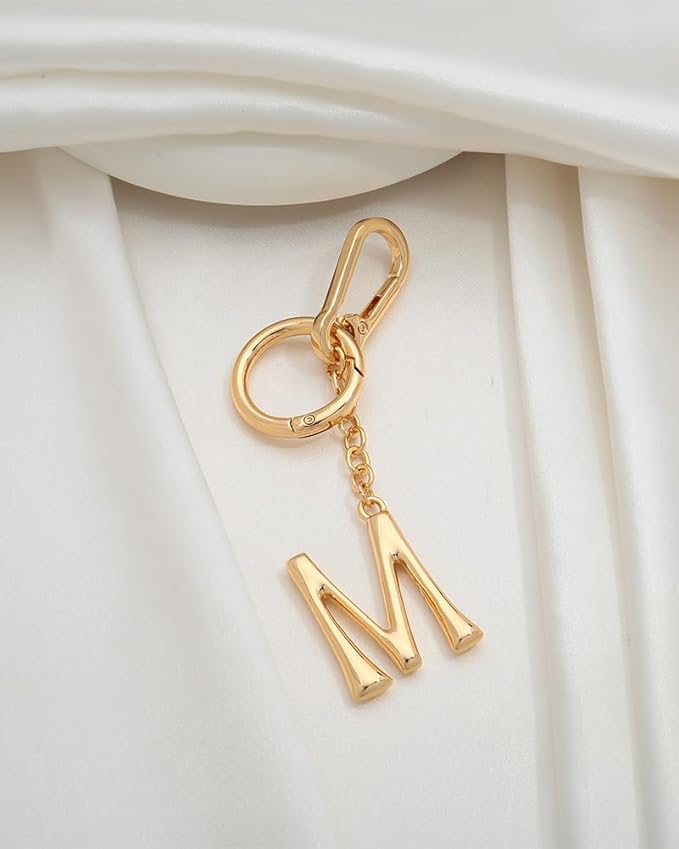 Gold Initial Keychain For Women Cute Bubble Letter Keychains Initial Bag Charm Personalized Keychain Accessories Gift