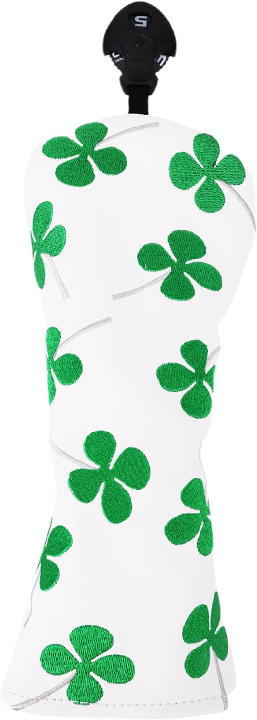 Golf Club Head Covers, 1pc Driver Headcover Fairway Wood Head Cover Hybrid Headcover or 3pcs Golf Headcovers Set 1 F H, Lucky Clover Golf Club Covers for 3 Wood, Drivers, Hybrids