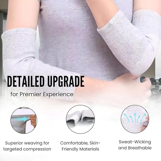 Wonder Care Bamboo Elbow Support Compression Sleeve for Tennis, Golf Elbow, Joint Pain Relief, White, Pack of 2 (Medium)