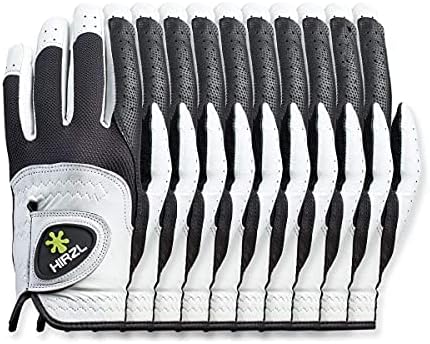 HIRZL Trust Control 2.0 Golf Gloves, All Weather Mens Golf Glove, White/Black, Kangaroo Leather Palm, Cabretta Leather Backhand, Trusted by Pro’s, Sweat Free, Ultimate Grip