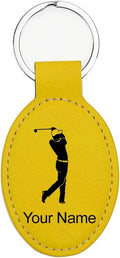 LaserGram Oval Keychain, Golfer Golfing, Personalized Engraving Included (Yellow)