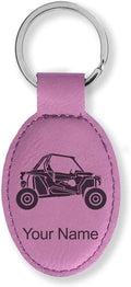 LaserGram Oval Keychain, Off Road Racer, Personalized Engraving Included (Pink)