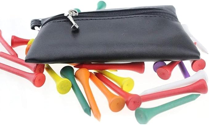 2Pcs Black Mini Golf Tee Pouch Bag, Resistant Golf Ball Tee Storage Bag Leather Golf Tees Pocket with Zipper, Golf Supplies Accessories, Golf Club Bag Accessories