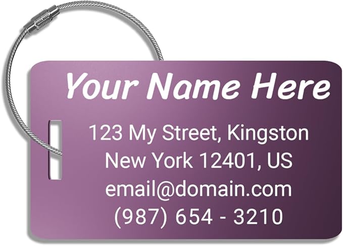 Luggage Tags for Suitcases, Custom Luggage Tags - Bag Tags for Luggage - Handmade Personalized Laser Engraved Metal Luggage identifiers Tag Pack of 1 (Light Purple, 2x3.5)