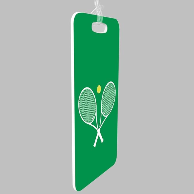 ChalkTalkSPORTS Tennis Luggage & Bag Tag | Crossed Tennis Rackets | Custom Info on Back | Small | Green