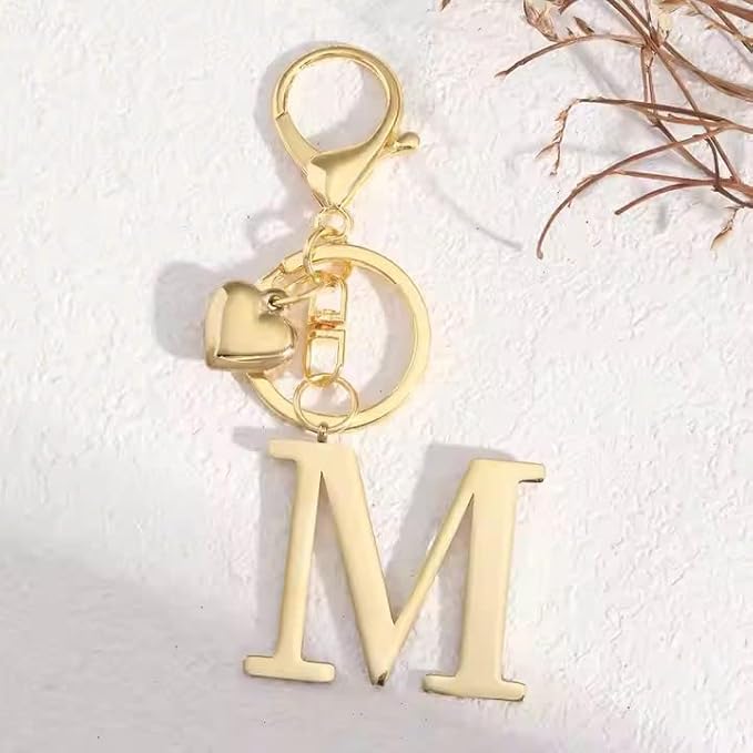 Metal Heart Alphabet Keychain for Women, Girls - Cute Initial Letter Accessories for Purse, Bag Charms and Backpack