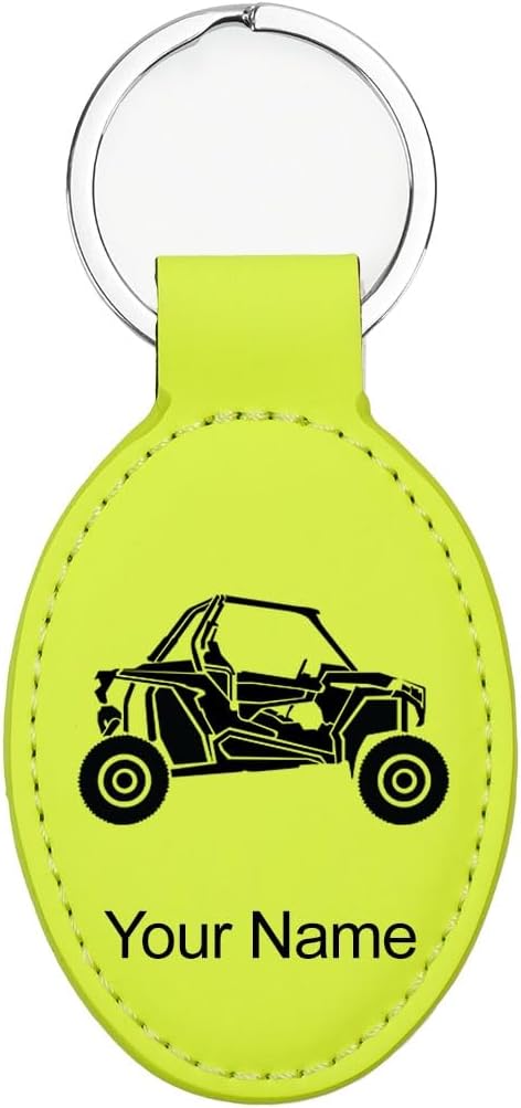 LaserGram Oval Keychain, Off Road Racer, Personalized Engraving Included (Neon Green)