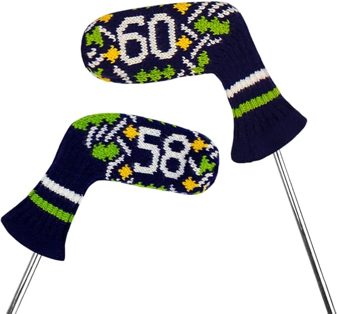 Scott Edward 1/7/10 Pcs Knitted Golf Club Head Covers for Irons Wedge Cuteness and Basically Socks Shape Washable Golf Club Head Protector on Pattern Style Double Sided Customized